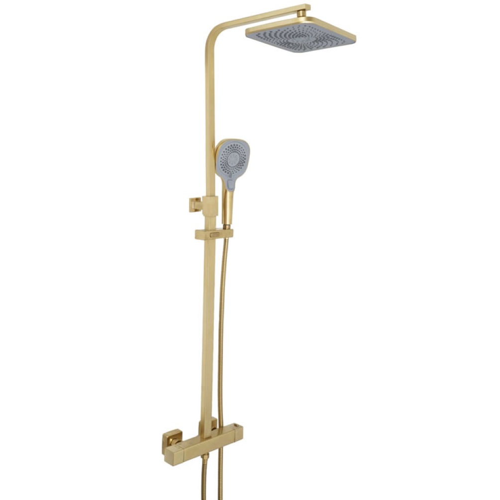 Cutout image of JTP Hix Brushed Brass Square Thermostatic Shower Column